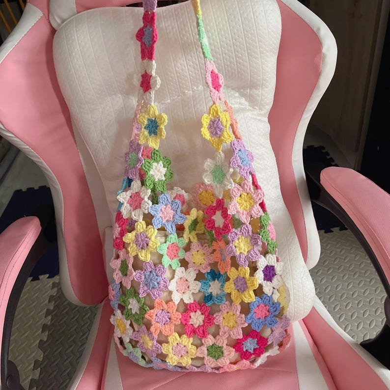 mix color flower bag crochet pattern