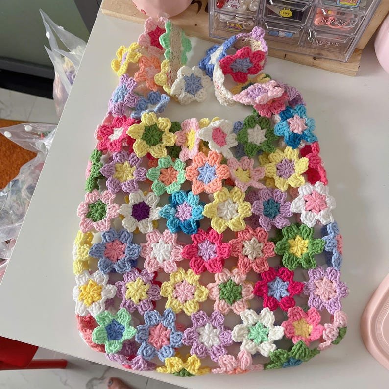 mix color flower bag crochet pattern