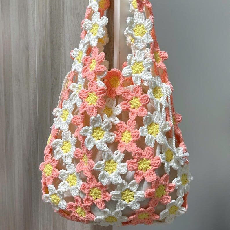 mix color flower bag crochet pattern