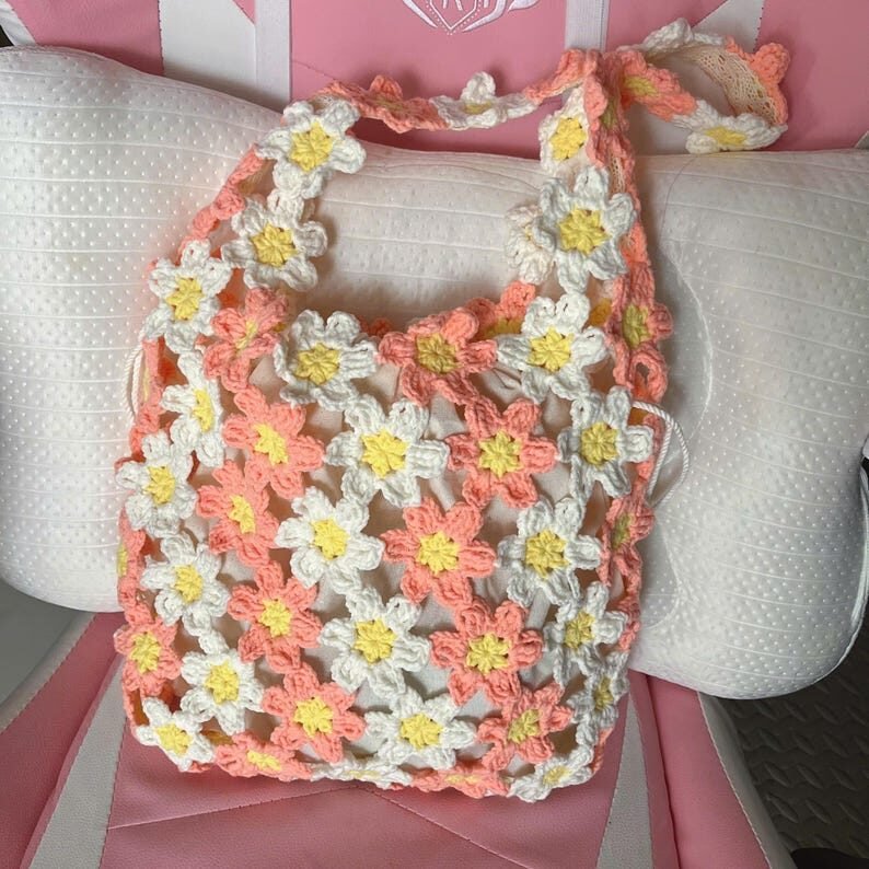 mix color flower bag crochet pattern